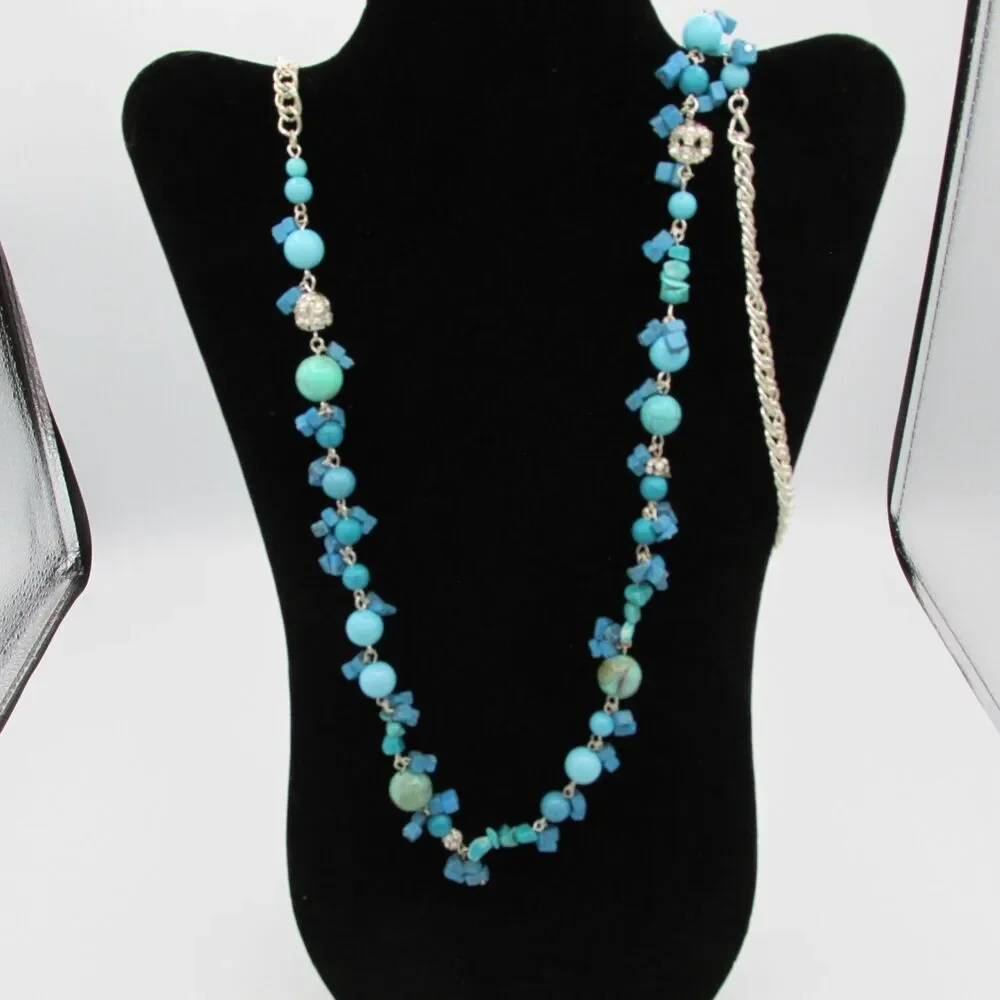Chico's Palasa Long Turquoise Beaded Statement Necklace 39